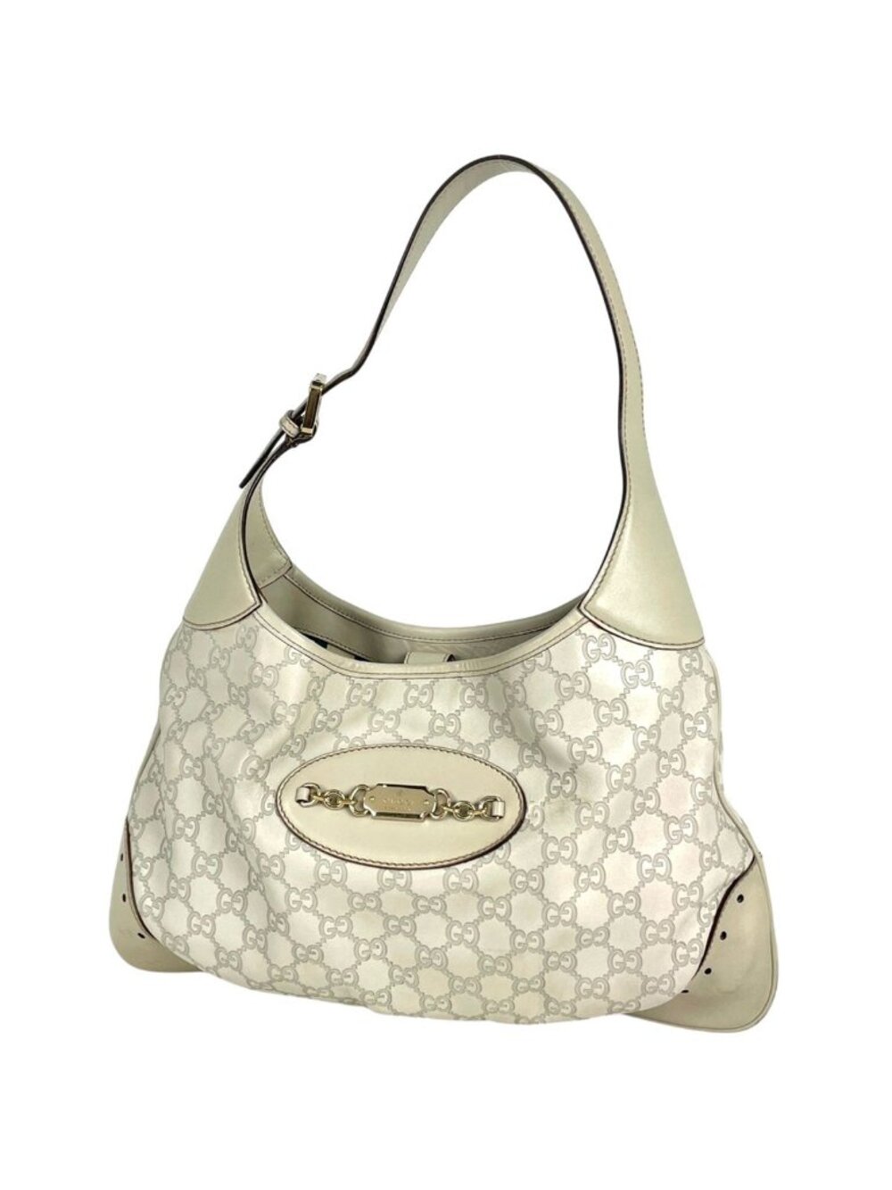 Gucci Shoulder Bag Guccissima GG Pattern Leather White